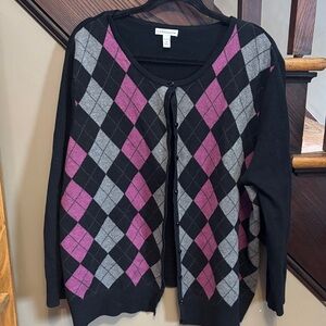 Croft & Barrow Women's Argyle Cardigan - Black, Pink, Gray